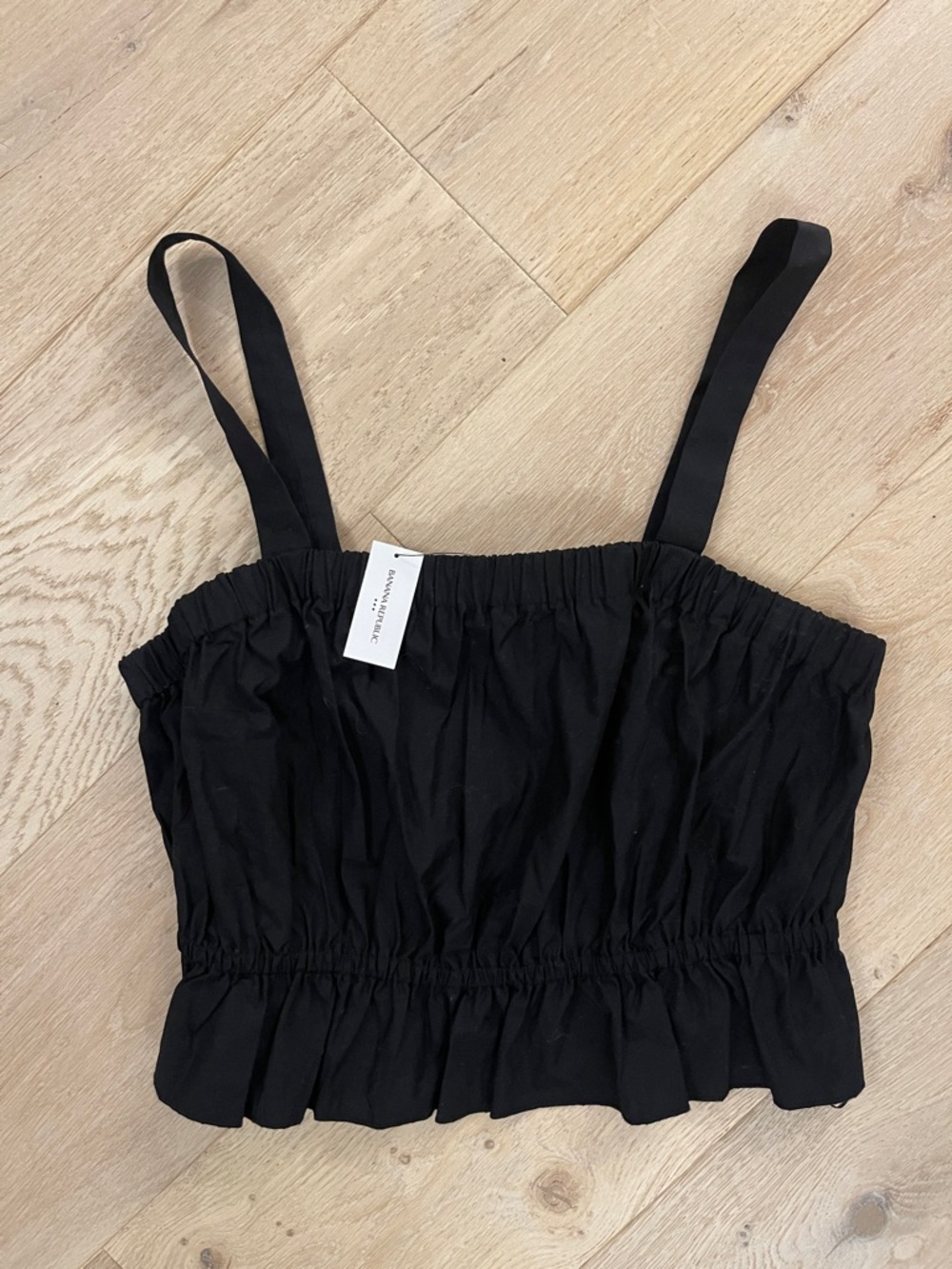 Banana Republic Black poplin gathered crop top